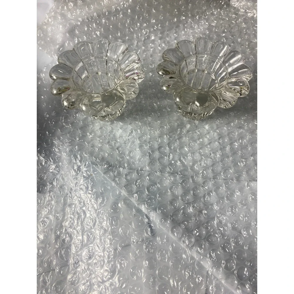 Vintage Clear Glass Scalloped Flower Petal Candle Holder Set of 2 Votive Taper